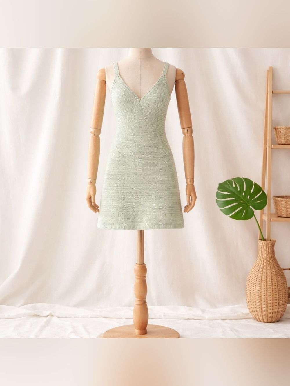 American Eagle Mint Green Crochet Knit Mini Dress Size M Y2K Spring Summer